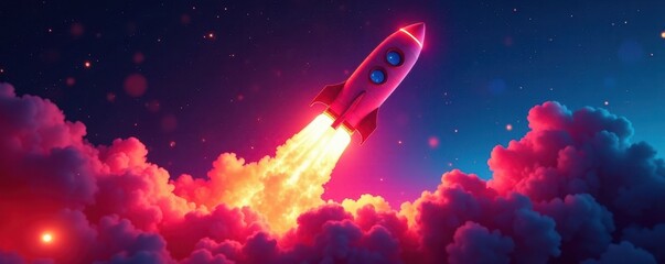 Vibrant rocket launch, neon trails, colorful smoke , background, green