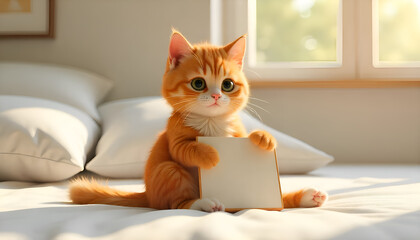 Beautiful Portrait little cat on a sofa photography  3D background