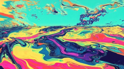 Abstract Vibrant Swirling Colors Landscape Painting