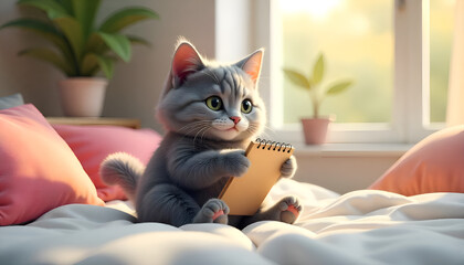 Beautiful Portrait little cat on a sofa photography  3D background