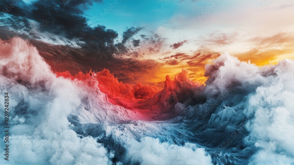 Poster flowing waves of color abstract digital landscape gigapixel canvas immersive environment dynamic vie