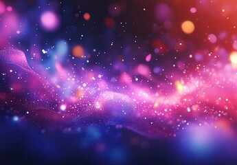 Dazzling Multicolored Bokeh and Sparkling Stars in a Vast Cosmic Landscape with Vibrant Hues of Purple, Pink, Blue, and Orange Lights