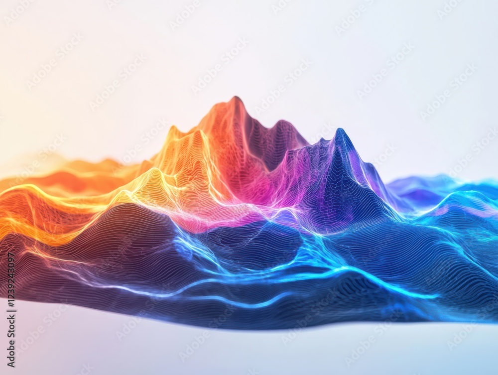 Poster visualizing sound waves in a dynamic abstract art environment gigapixel experience of colorful peaks