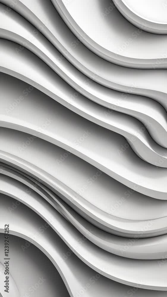 Poster smooth white geometric waves flowing and creating an elegant, abstract pattern, ideal for background