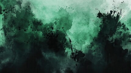 Black emerald jade green abstract pattern watercolor background. Stain splash rough daub grain grunge. Dark shades. Water liquid fluid. Design. Template