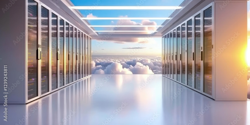 Leinwandbilder cloud computing technology solutions with a futuristic server room and digital interface