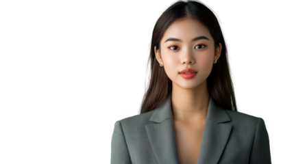 Confident young asian businesswoman posing on transparent background