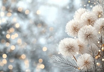 Delicate Winter Floral Arrangement with Sparkling Lights and Frosty Background for Holiday Decor and Festive Celebration Atmosphere