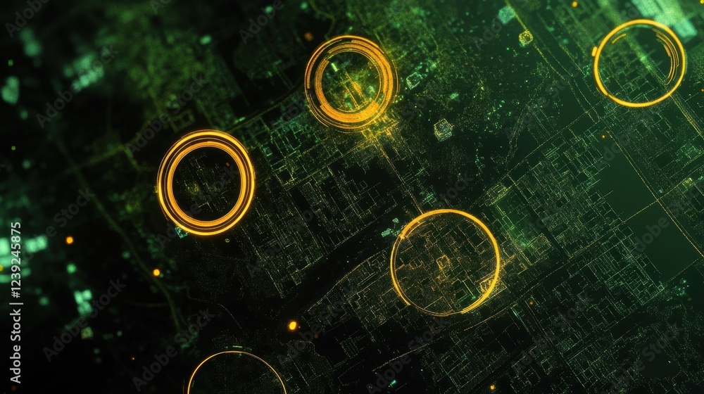 Poster complex network infrastructure managing data flow, visualized with futuristic heads up display inter