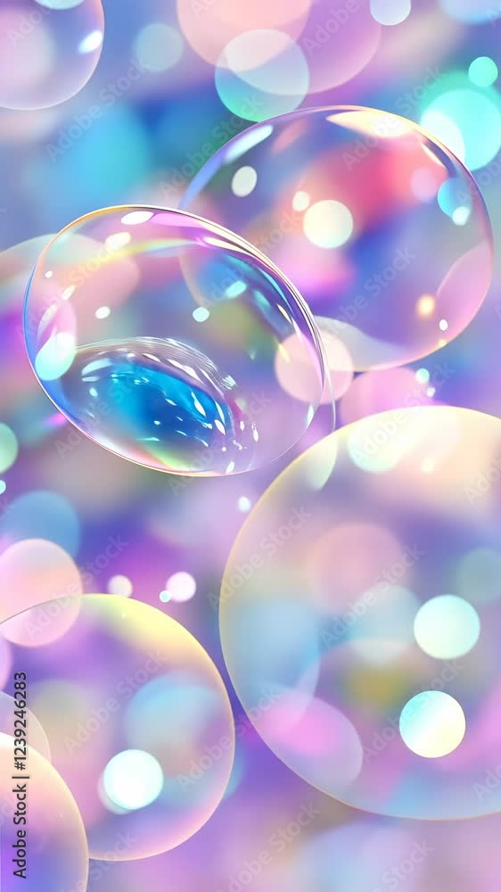 Poster pastel bubbles background abstract shiny with iridescent gleam floating softly, ethereal backdrop ho