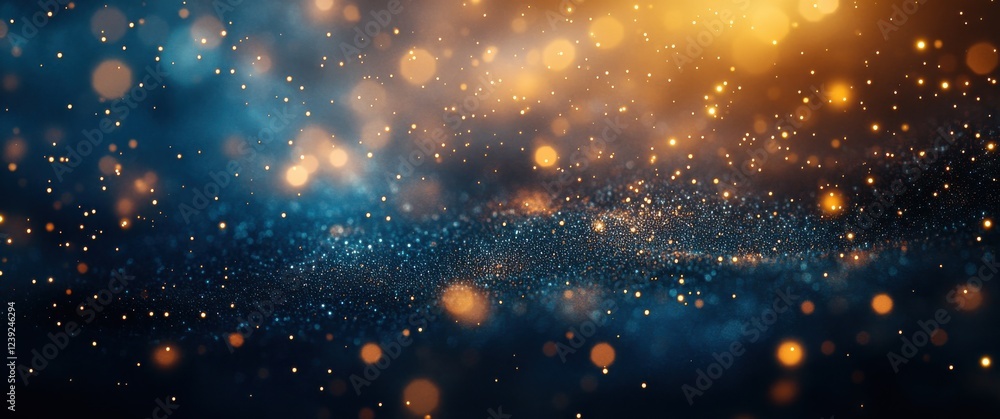 Poster dreamy bokeh background with shimmering gold and blue particles creating a magical and ethereal atmo