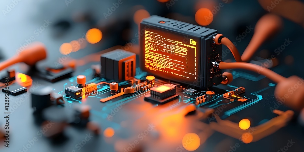 Poster a captivating digital landscape with shimmering data streams pulsing programming code and vibrant ho