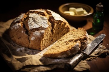 Warm, Freshly Baked Irish Soda Bread: Homemade, Crusty, Round Loaf from Ireland's Delicious Traditional Food