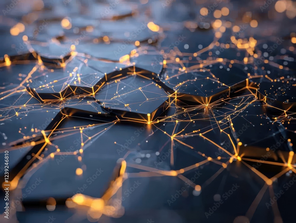 Poster visualizing data flow futuristic network of glowing lines connecting nodes in an intricate gigapixel