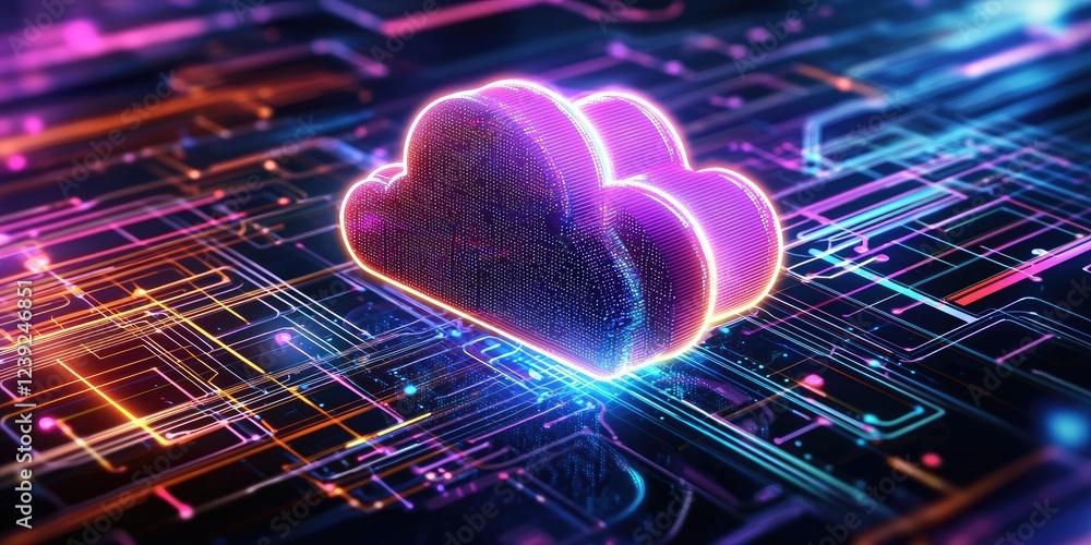 Poster visual representation of cloud technology integration in a smart home with iot devices