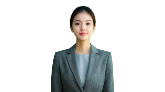 Smiling asian businesswoman posing on transparent background