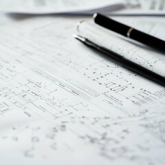 Fototapeta premium Close-Up View of Graphing Paper with Pen and Mathematical Equations