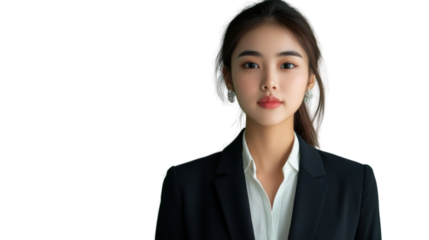 Young asian businesswoman posing on transparent background