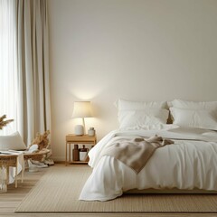 Cozy Minimalist Bedroom Interior with Natural Light and Soft Fabrics