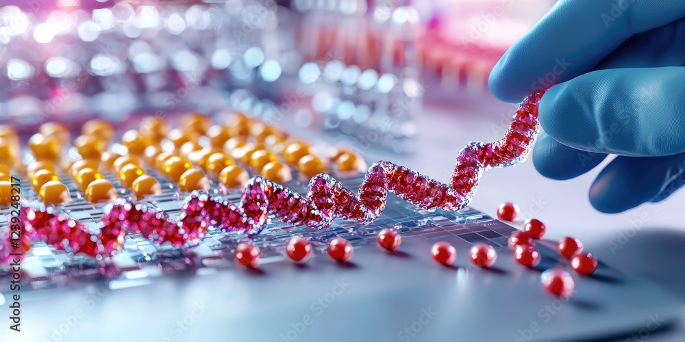 Aufkleber futuristic lab setting featuring a scientist examining gene editing technology with dna strands, foc
