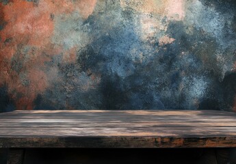 Rustic Wooden Tabletop Against a Textured Wall Background