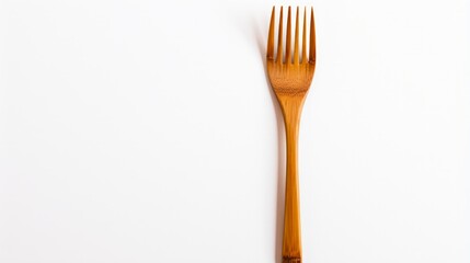Wooden Fork on White Background. Isolated Eco-Friendly Brown Bamboo Eating Utensil in Natural Wood Texture