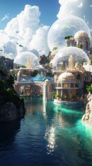 Exploring a captivating underwater city ocean depths digital art bioluminescent environment aesthetic viewpoint coexisting marine life and humans