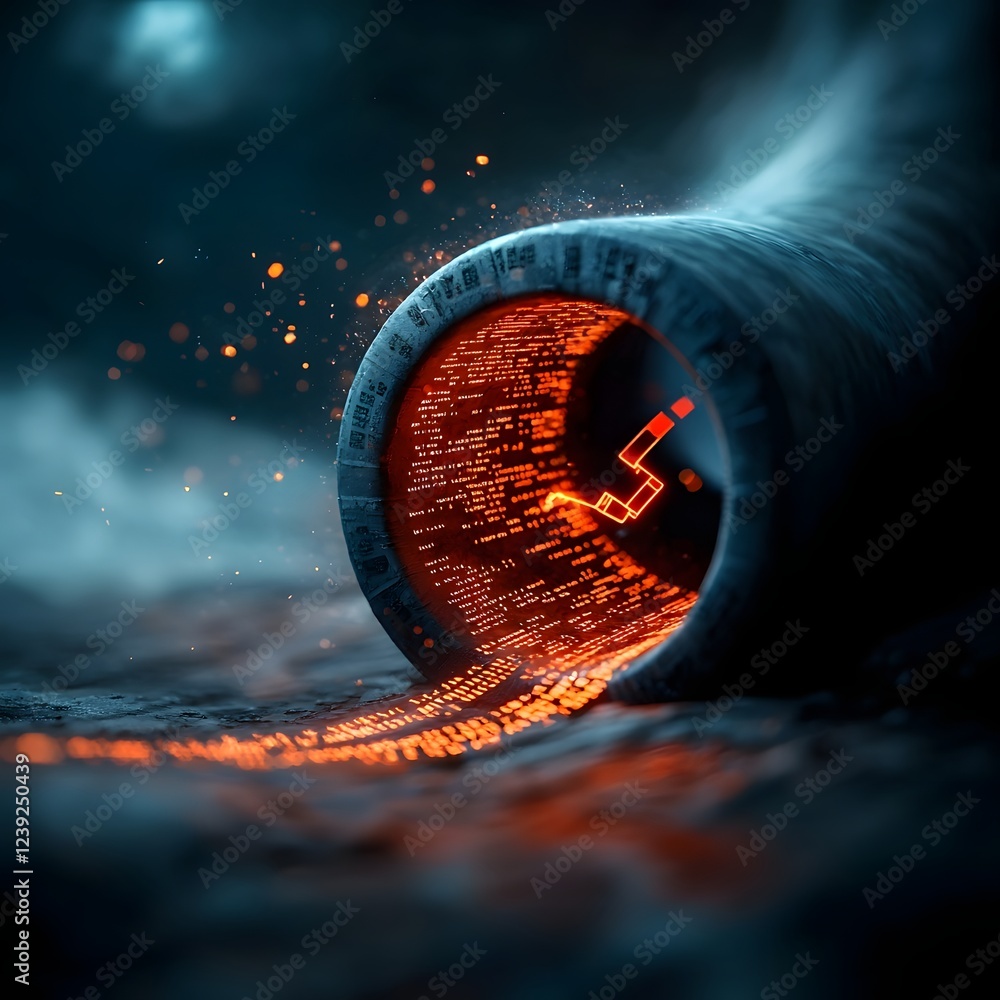 Poster a kaleidoscopic maelstrom of computer script and glowing digital icons converges on an otherworldly 