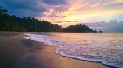 Obraz premium Tranquil Beach Sunset with Colorful Sky and Gentle Waves