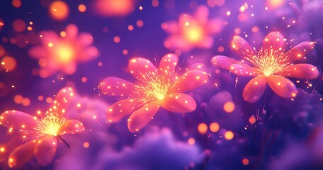 Ethereal Blossoms Glowing in a Dreamlike Landscape with Soft Bokeh Effect and Vibrant Colors for Nature and Fantasy Themes