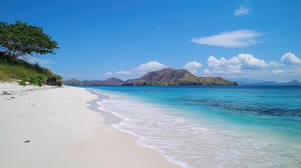 Obraz premium Serene Tropical Beach with Clear Blue Water and White Sand Coastline