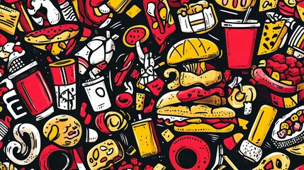 Obraz premium Colorful Vintage Cartoon Pattern Vector Illustration for Wallpaper Decor