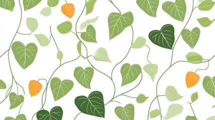 Green leaves and orange fruits pattern, nature background, website design