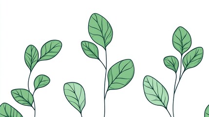 Obraz premium Green leaves illustration, nature design, white background, website banner