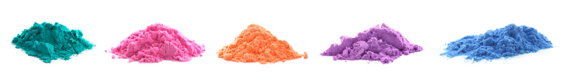 Obraz premium Set of different colorful powders on white background