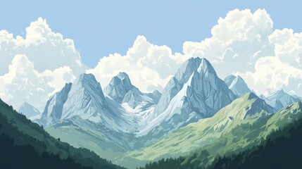 Obraz premium Majestic Mountains Under a Cloudy Sky