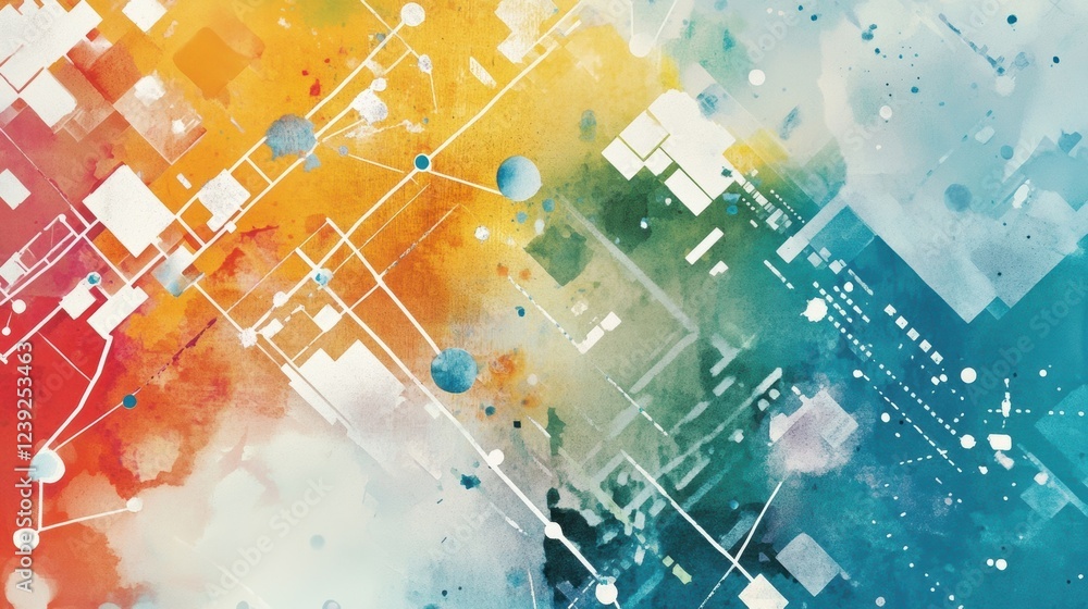 Poster interconnected systems spanning a vibrant spectrum create an abstract representation of innovative p