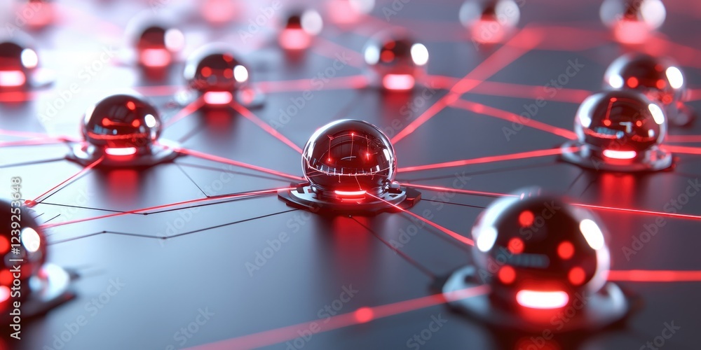 Aufkleber Abstract representation of AI network and analytics with interconnected nodes, set against a soft grey background