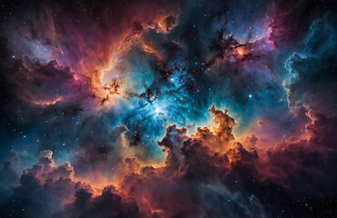 cosmic explosion of colorful nebula clouds and twinkling stars