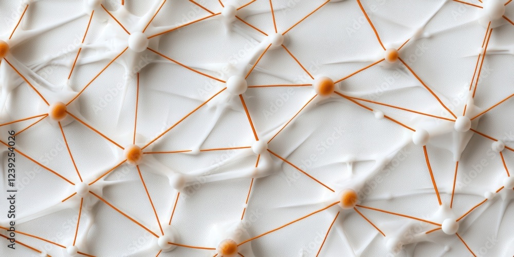 Poster abstract representation of ai network and analytics with interconnected nodes, set against a soft gr