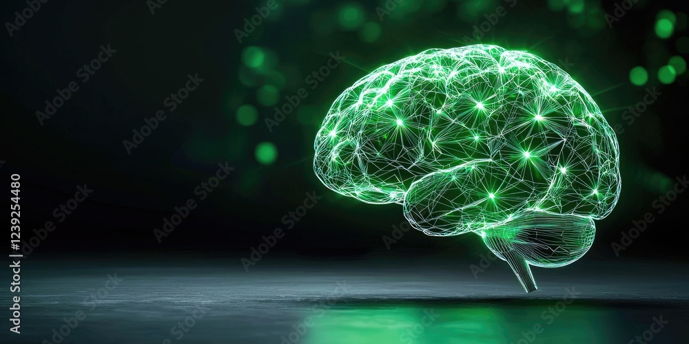 Poster futuristic technology interface showcasing machine learning predictions and analytics metrics on a s