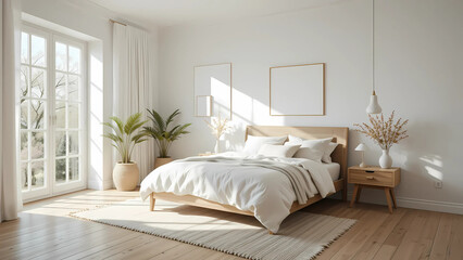 AI - Cozy Scandinavian Bedroom with Natural Light
