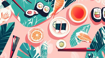 Cute Summer Fish Seamless Vector Icon Set Pattern Illustration