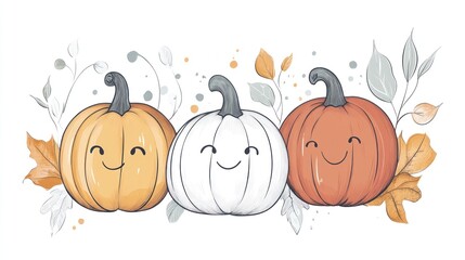 Happy pumpkins autumn harvest fall foliage design