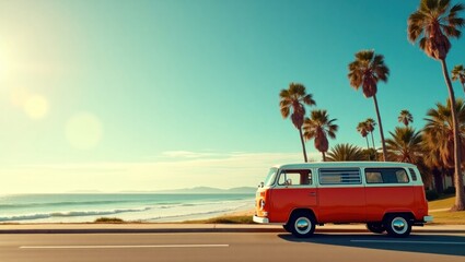 California Dreamin': Vintage Van by the Ocean
