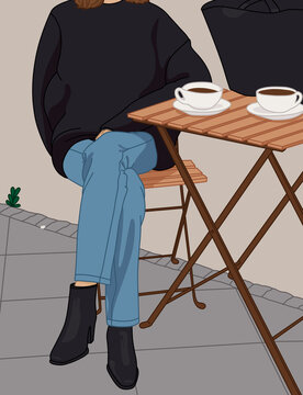 Woman Siting in a Coffee Shop Outdoors 