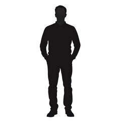Isolated Black Silhouette of Man Standing with Hands in Pockets