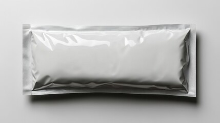 Sealed silver foil pouch on white background for food or medicine packaging