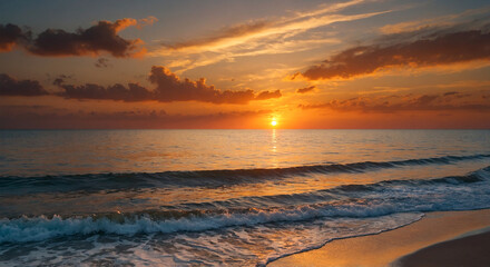 Obraz premium sunset over a calm ocean, warm colors, serene scene