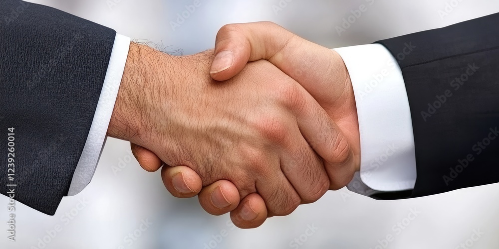 Aufkleber sales contract signing with a focus on hands and documents, neutral background, copyspace for text